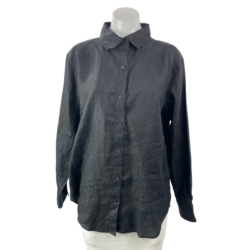 Aritzia Little Moon 100% Linen Womens Black Long Sleeves Button Down Shirt Top S